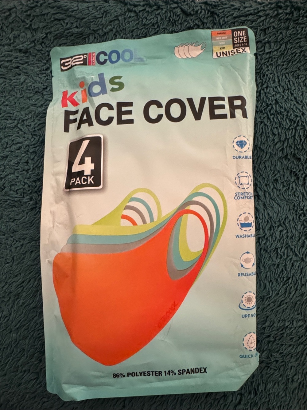 32° Cool Kids Orange Face Cover - 4 Pack